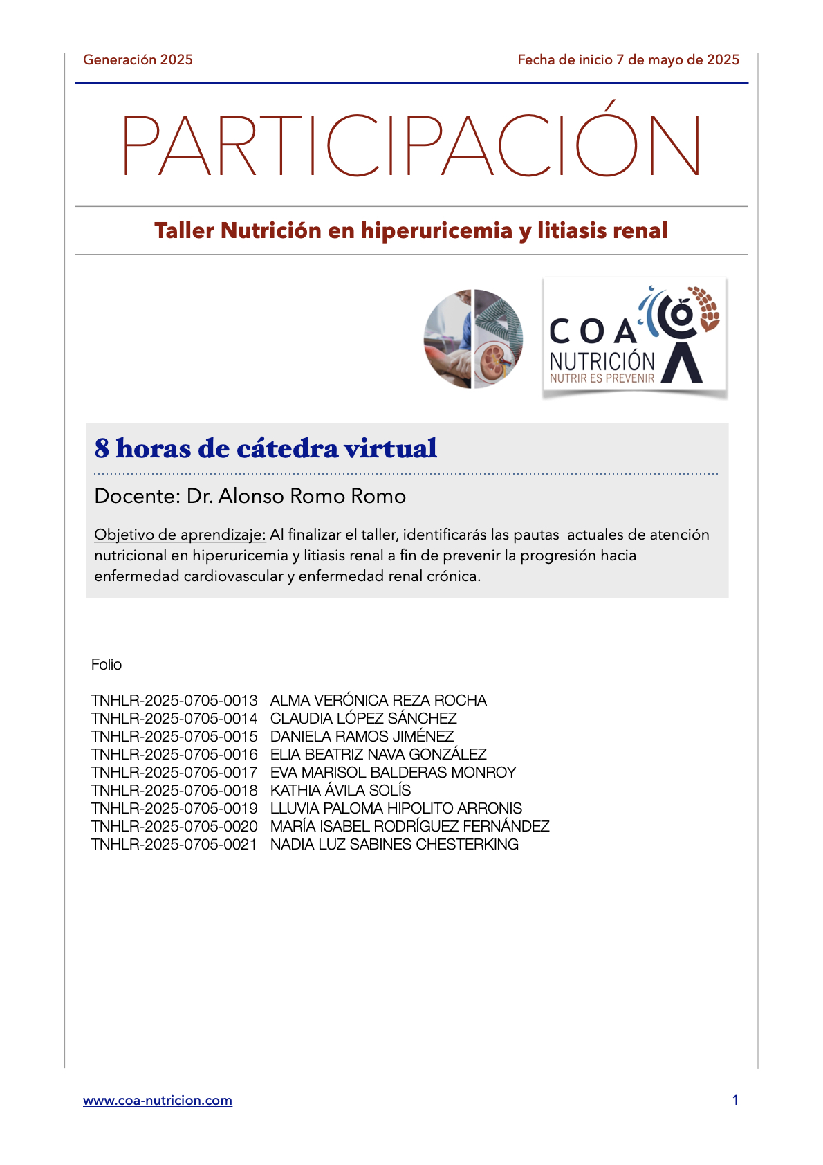 ‎Verificación plataforma TNHLR25-COA.‎1